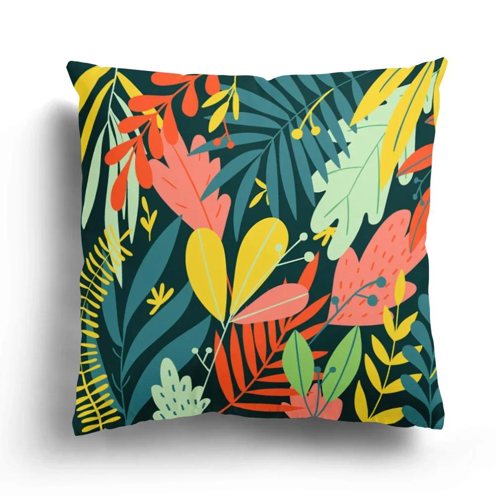 Home Decor Colorful Floral And Leaf Patterned Pillow Covers Pattern Cushion Cover Suitable For Sofa Bedroom Car Pillow Cover