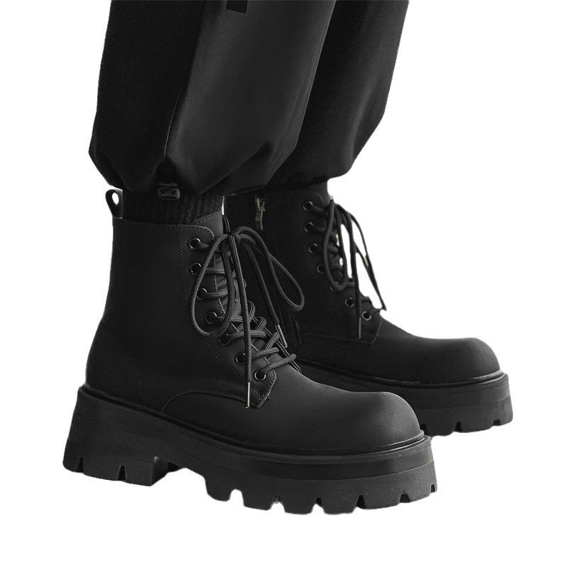 2025 autumn and winter platform Martin boots men's carbon black trend velvet derby leather shoes British locomotive short boots 7531-R