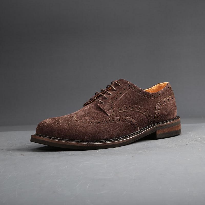 

Fashion New Style Commute Business Dress Shoes Genuine Leather Shoes Cow Suede Lace-up Casual Gentleman Brogue Carved Wedding Shoes 38 кофейный