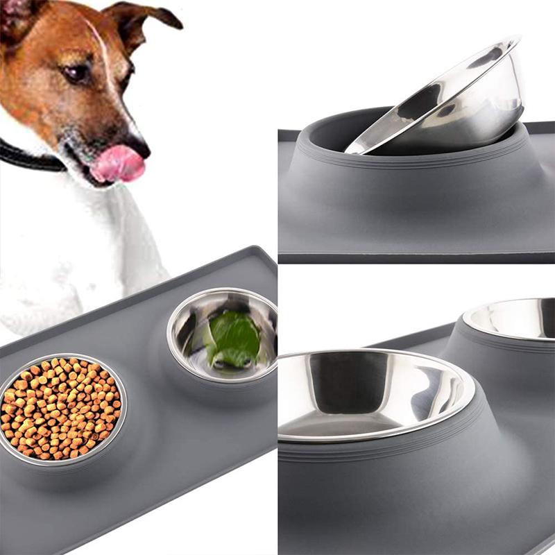 Benepaw Stainless Steel Double Dog Bowl With Silicone Mat Nontoxic Nonslip No Spill Pet Water Food Bowl Cat Puppy Feed Drinking