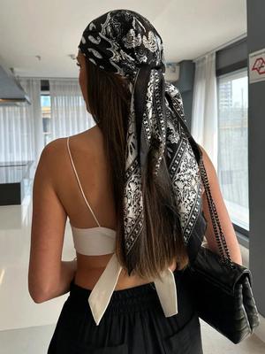 Modisches quadratisches Seidentuch Damen Luxus Strand Satin Druck Hijab Schals Pareo Bandana Damen Schal Wickeltuch Stirnband Foulard 90*90cm