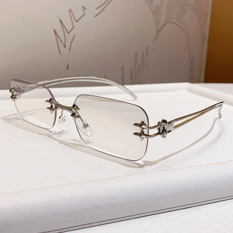 Square metal frameless sunglasses new sunglasses Internet celebrity sunglasses concave women