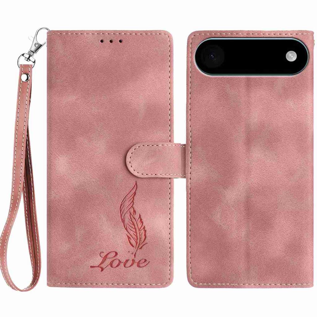 For iPhone 17 Air Case Imprinted Feather PU Leather Wallet Phone Cover with Wrist Strap