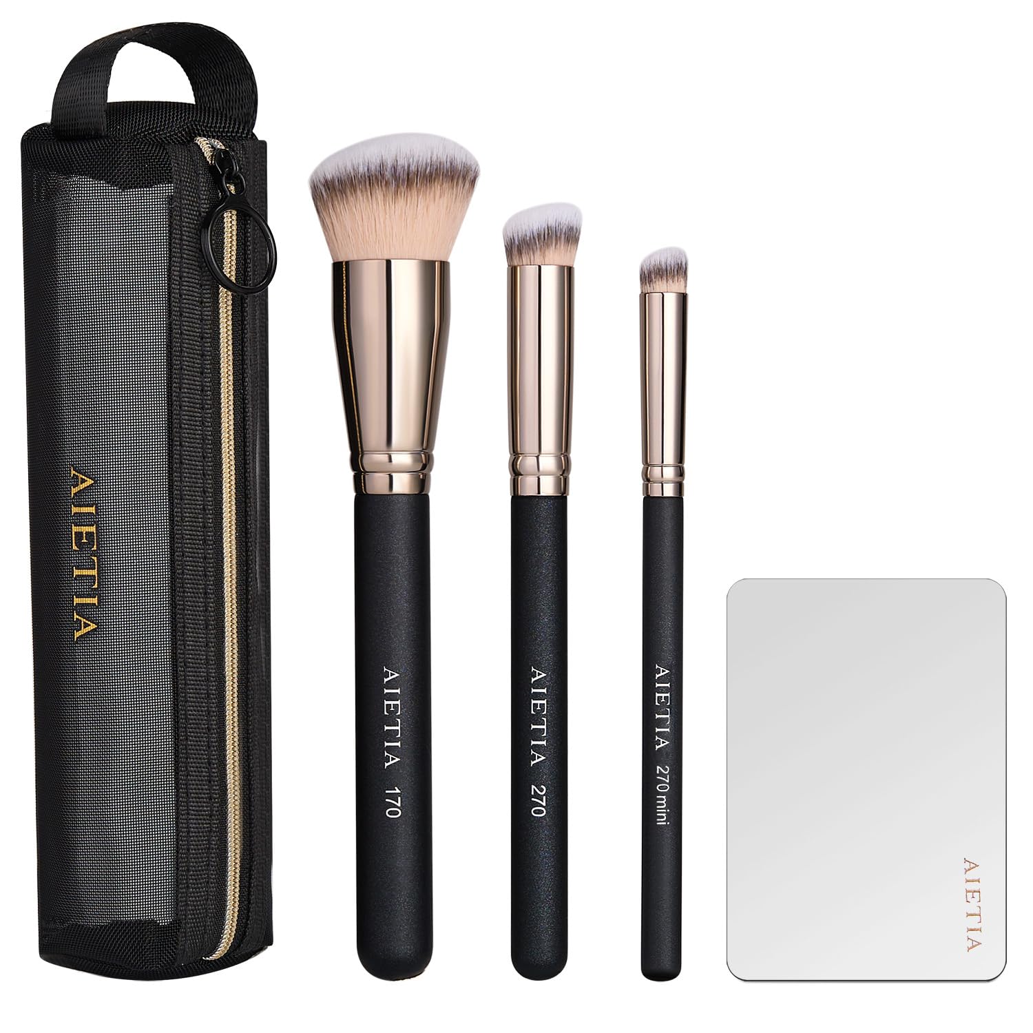

AIETIA Perfect Base Makeup Makeup Brush Set with Classic Foundation Concealer and Breathable Storage Bag Trilogy 5-Piece Design, Brush, Brush, чорний