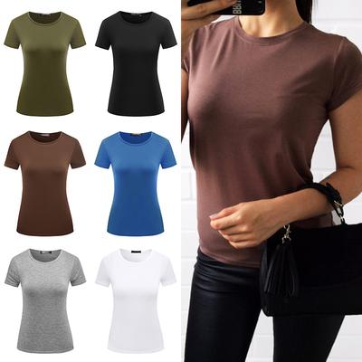 Mode Frauen Elastische Grundlegende Plain T Shirt Weibliche Casual Tops Kurzarm Solide T-shirt