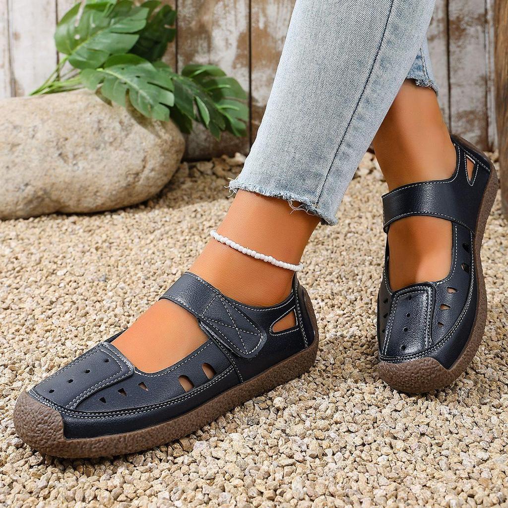 Sandali Estivi Artigianali Vintage Traforati per Donna, Scarpe Morbide da Mamma, Scarpe Casual da Donna con Velcro