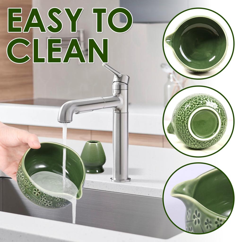 2 Pcs Japanese Matcha Tea Set Ceramic 550 ml Matcha Bowl Matcha Whisk Holders for DIY Tea Lovers Tea-making Tools Accessories