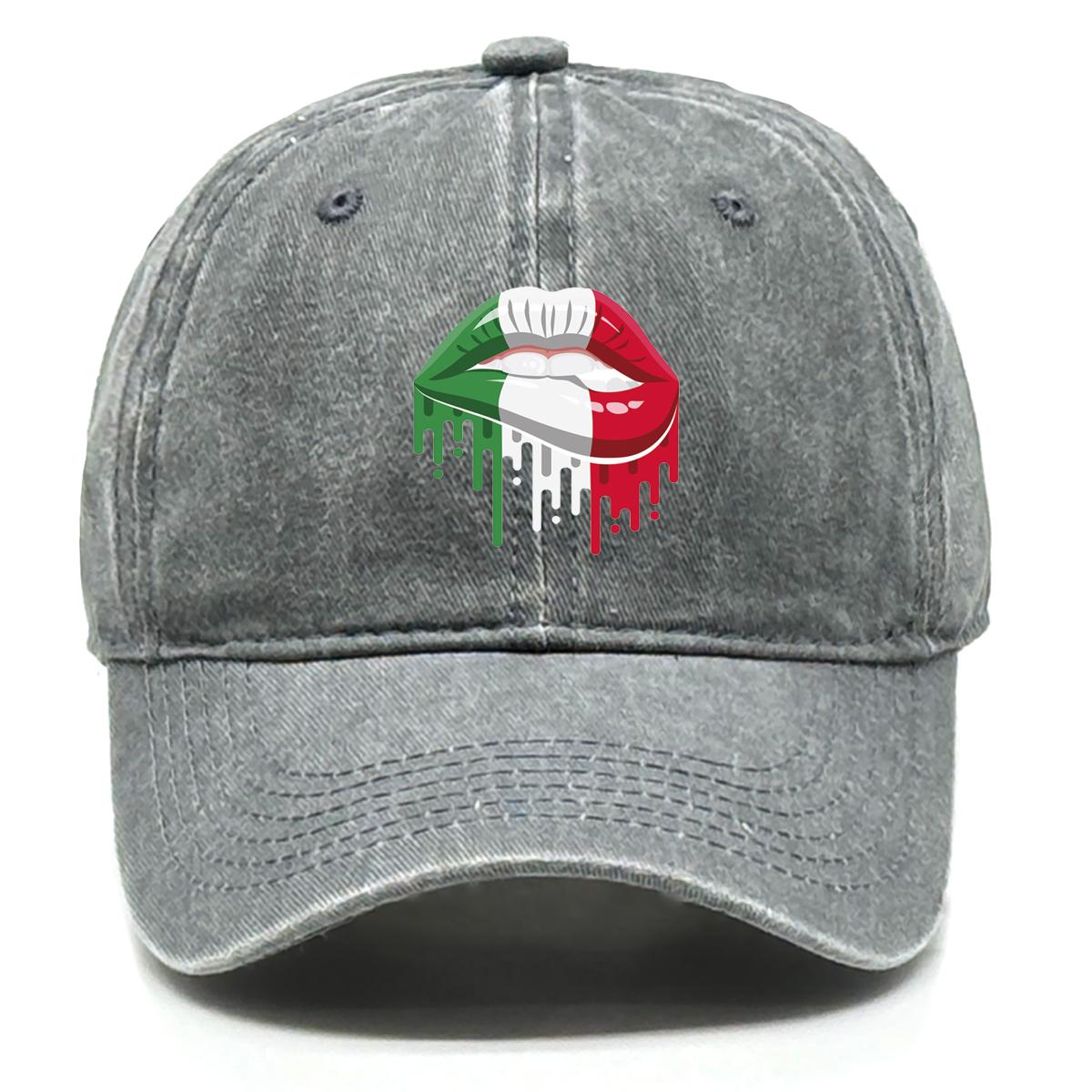 

Italy Flag Mouth Print Snapback Baseball Cap, Patriotic Trucker Hat Unisex Distressed Trendy Stylish Adjustable Sun Hat as the picture серый