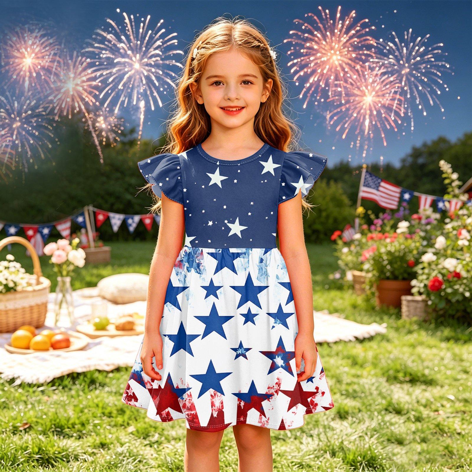

Girls Summer Princess Dress - A-Line T-Shirt Dress Independence Day 160 Темно-синій