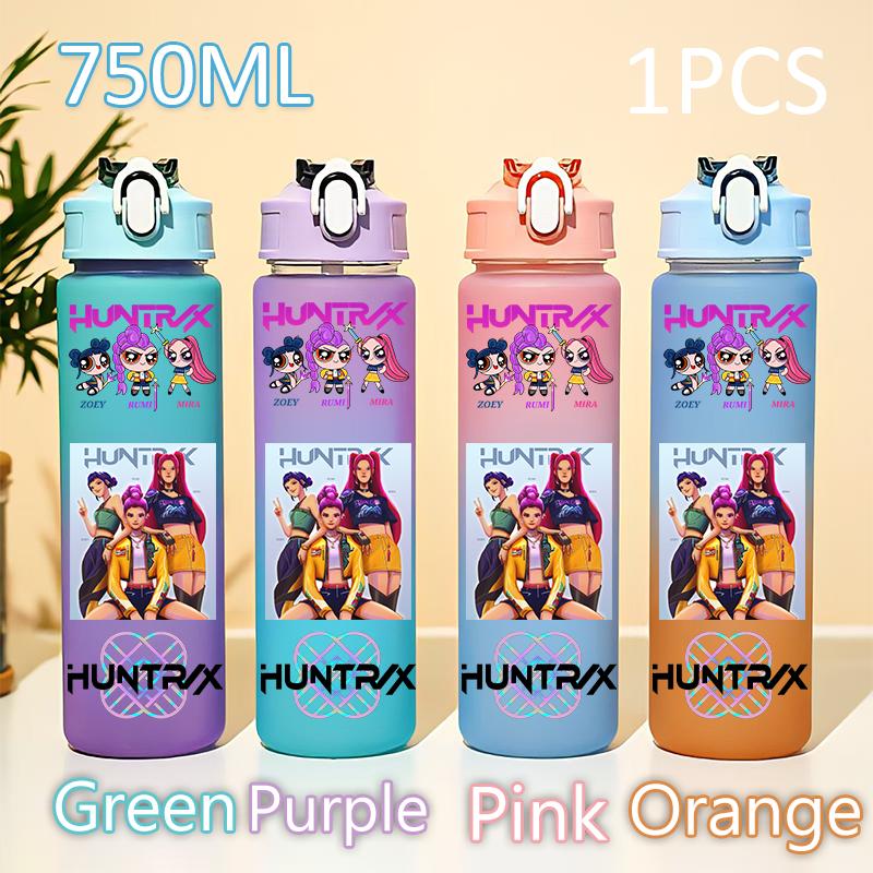 Kpop 750ML Dämonenjäger Wasserflasche K Pop Krieger Rumi Mira Zoey KPOP Trinkflasche Schule Huntrix Kürbis Plastik Wasserbecher