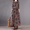 Cotton and Linen Dress Spring Autumn Style Printed Long-sleeved Slimming Retro Floral Temperament Casual Long Skirt