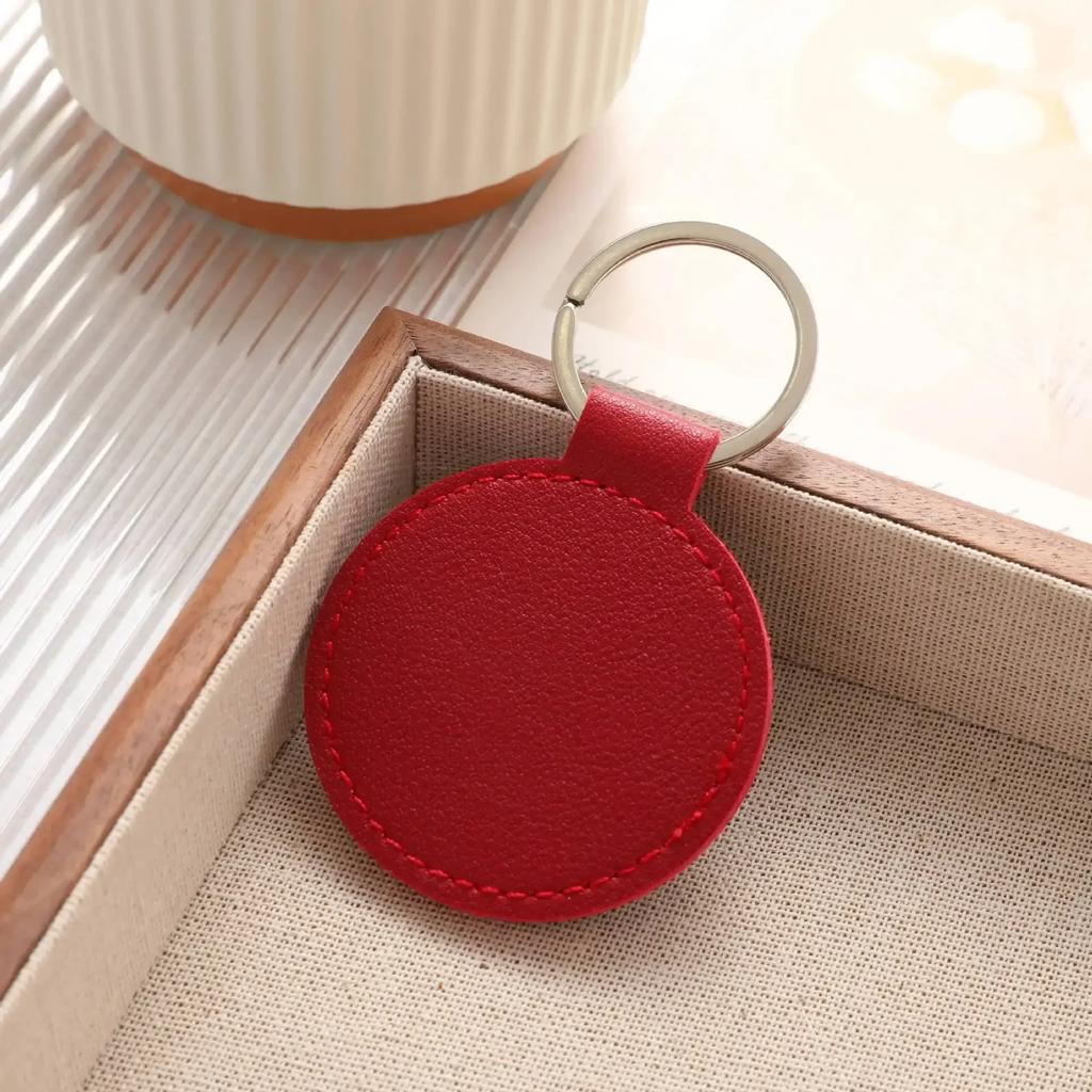 Laser Engrave Round PU Leather Keychain Custom Circle Key Chain Holder Company Activity Hotel Number Keyring Gift