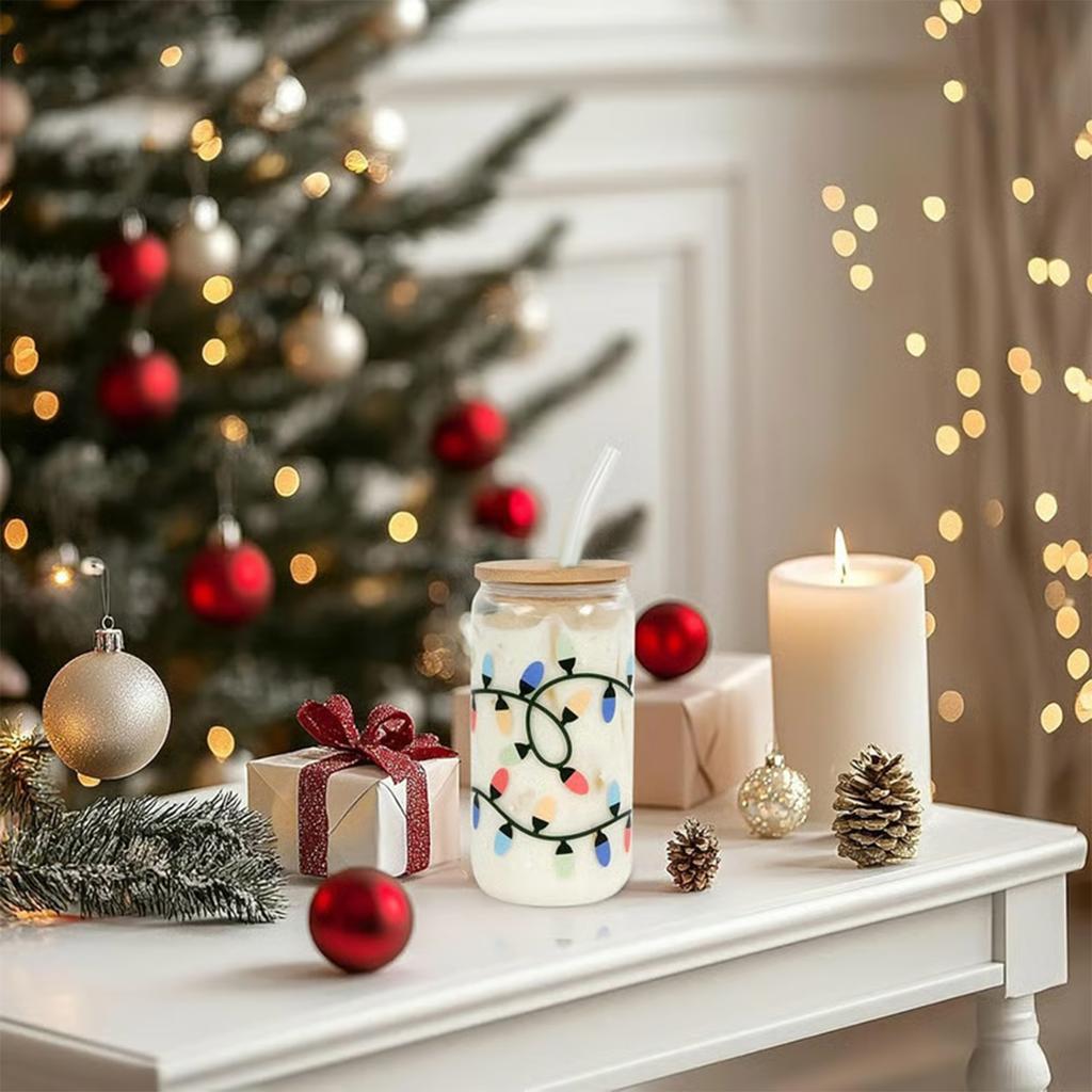 500ml Christmas Cups With Lids And Straws Color Changing Water Cup With Lid Straw Reusable Glass Drink Bottle Chrismas Gift