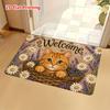 1pc, 2D Flat Printed Orange Cat and Daisy "Welcome" Doormat, Non-Slip Machine Washable Easy-to-Clean Polyester Mat, Suitable for Home and Outdoor Deco