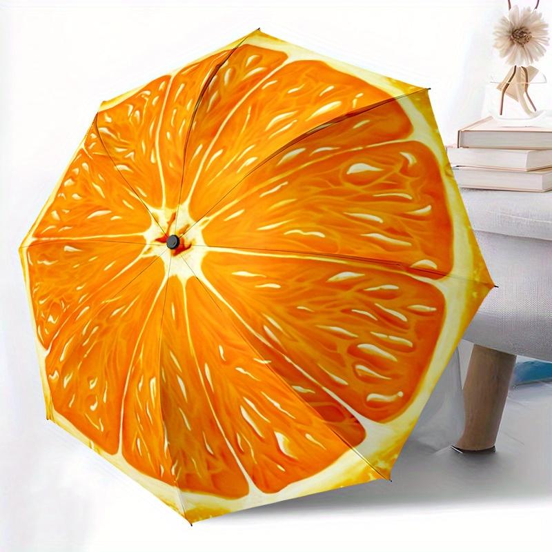 1pc Orange Slice Auto Open/Close Umbrella with One Touch Button,, Windproof Design   Lightweight Portable Umbrella for Women & Men6139