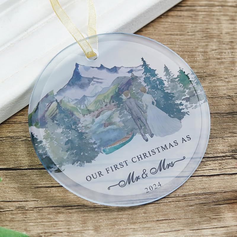 2024 First Christmas Married Ornament,First Year as Mr and Mrs Christmas Hanging Ornament Wedding Decoration for Couple