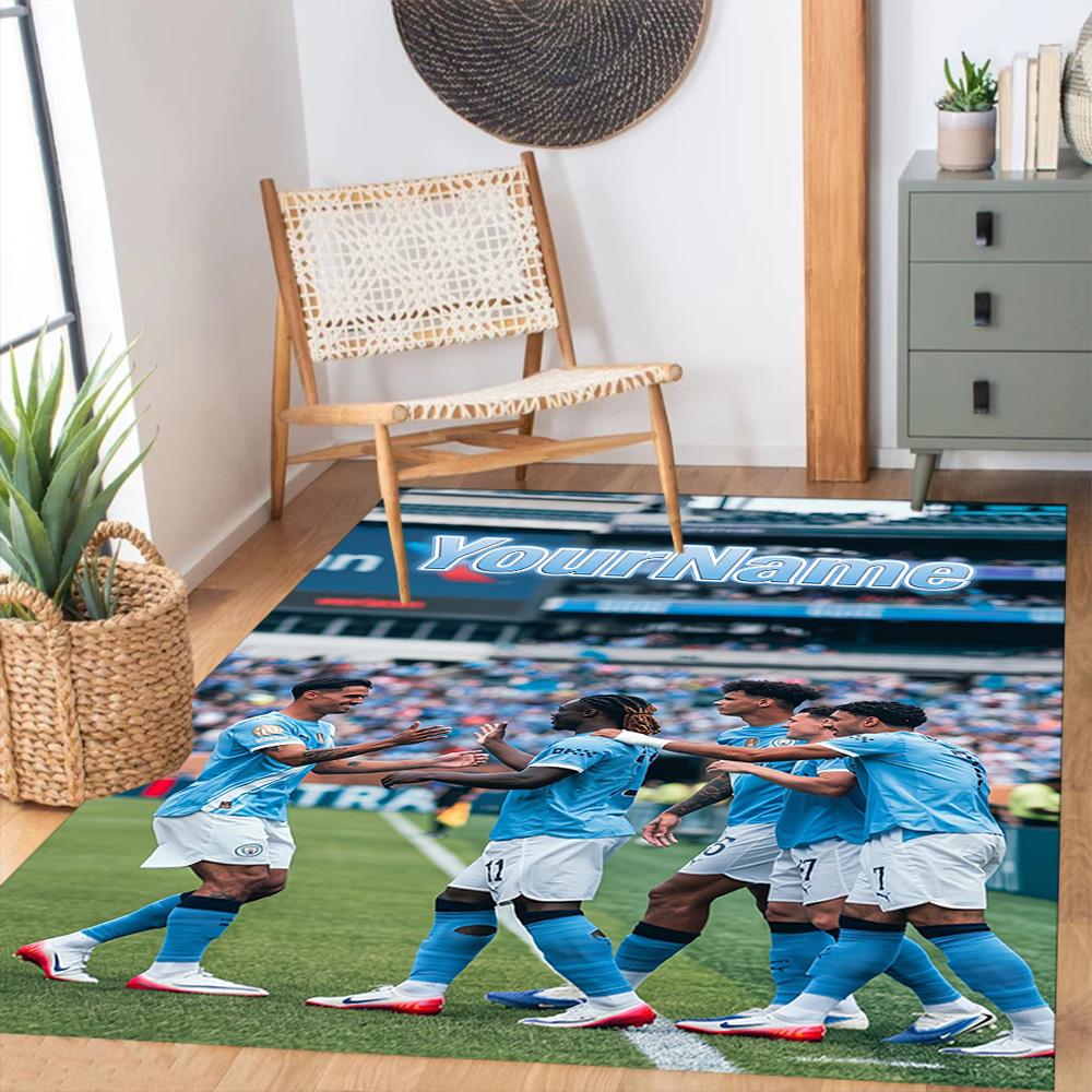 Manchester City Customize Your Name Floor Mat Design for Bedrooms Game Room Dormitory Foyer Antislip Carpet Decorate Offices Wedding Party Gift