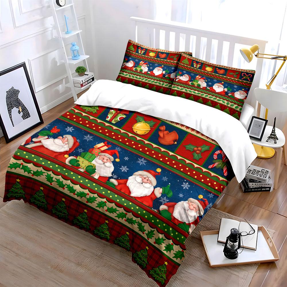 Santa and Christmas Pattern Set Bedding Duvet Cover Set Duvet Cover Pillowcases (1*Duvet Cover 2*Pillowcases, Without Duvet Insert)
