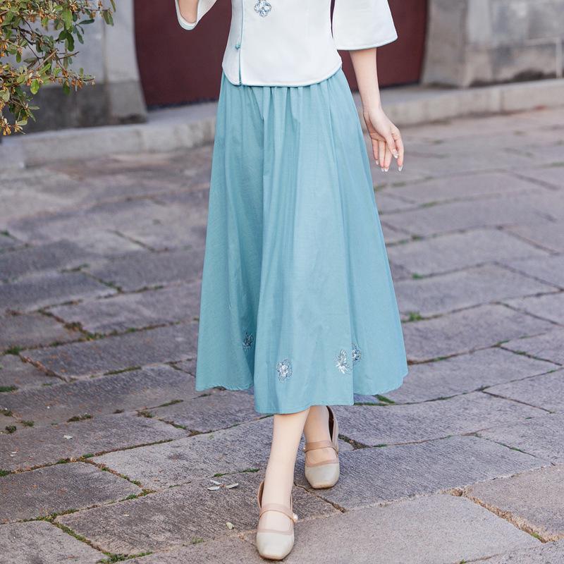 Vară Retro Chinezesc Guler Mandarin Bumbac In Brodat Costum Tang Cheongsam Top