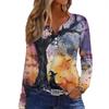 Women's T Shirt Tee HAlloween Print Button Long Sleeve Daily Weekend Fashion Basic V- Neck Regular Top