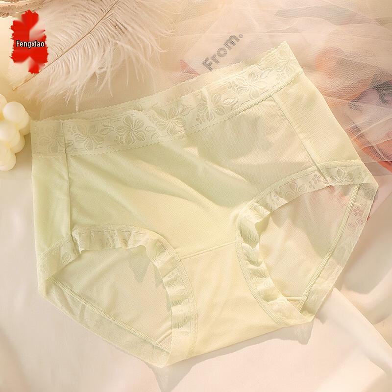 

Women s Seamless Solid Color Lace Waist Briefs L
