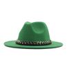 European, American Autumn and Winter British Style Fashionable and Elegant Flat-brimmed Big Eaves Hat Top Hat Men and Women Chain Jazz Woolen Hat
