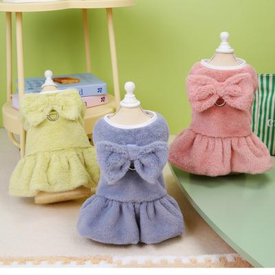 Roupas para animais de estimação, gato e cachorro, inverno engrossado, laço com fivela de tração, imitação de pelúcia de coelho, saia, roupas de outono e inverno para filhotes, novas