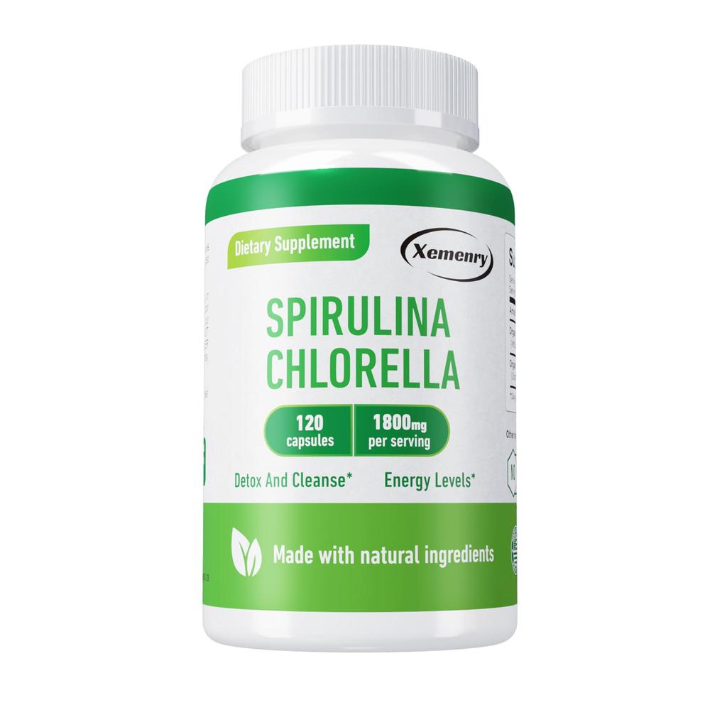 Organic Spirulina Capsules, Chlorella Supplement, 1800 Mg, Energy Booster, Immune System Booster