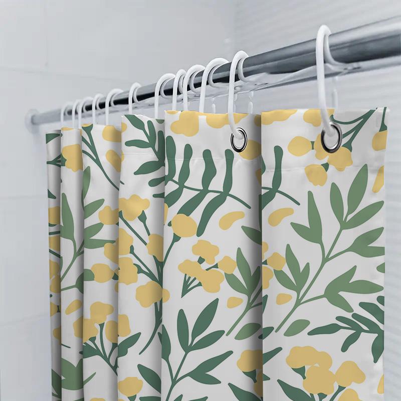 Modern Bathroom Decor Yellow And Green Floral Shower Curtain For Bathtub Home Decoration
