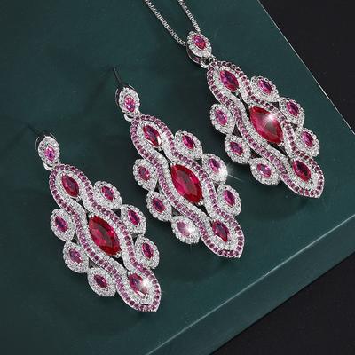 Bijoux Cuivre Plaqué Or Bijoux Rétro Bijoux pour Femmes Corindon Rouge Simulé Fait Main Diamant Costume pour Femmes Pierre Principale 5 * 9