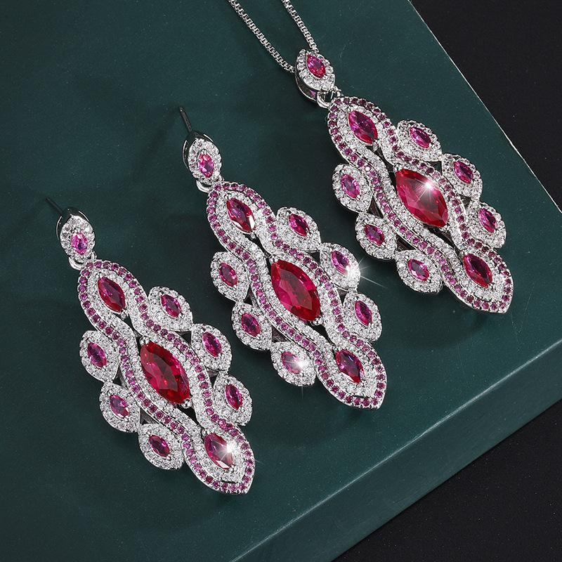 Jewelry Copper Gold Plated Retro Jewelry Women'S Simulation Red Corundum Handmade Diamond Women'S Suit Main Stone 5 * 9