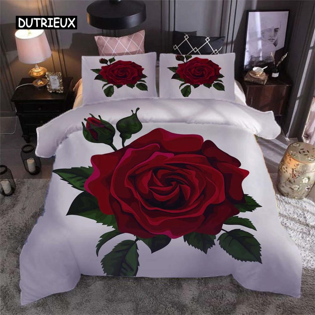 3D Rose Heart Bedding Set Nordic Duvet Cover 150x200 220x240 King Size Quilt Cover Modern Cat Wolf Print Pillowcase