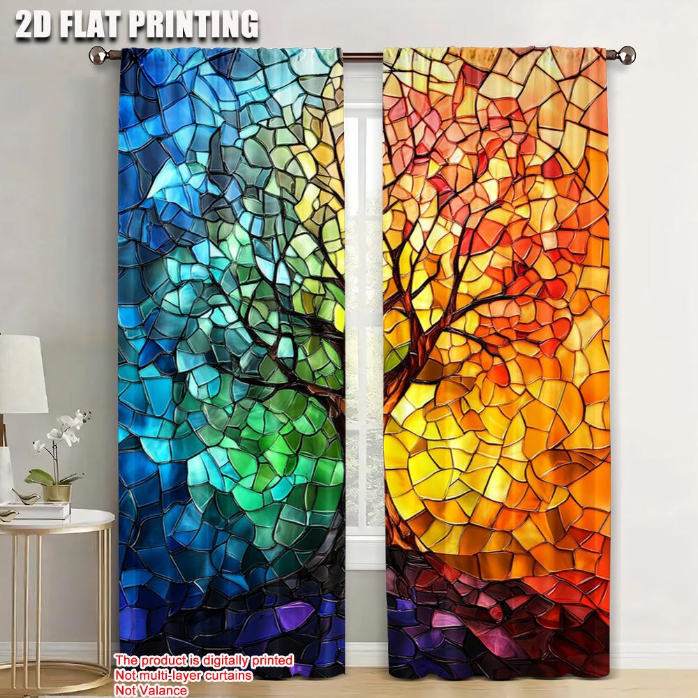 

2pc, Curtains The Tree of Life (2) Versatile Polyester,Without Electricity Versatile Applies to Holiday Decorations 52.50×116.00 CM 2pcs