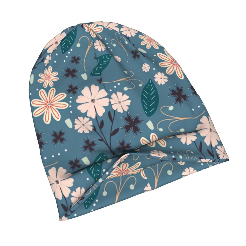 2D Flat Printing Folk Art Floral Nature Boho Print Stylish Adult Beanie for Layering with Fall Or Winter Outfits Brings Relaxed Charm to Streetwear Or