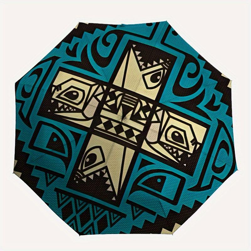 

1pc Tribal Pattern Automatic Open/close, All-Season Portable Folding Umbrella, Travel, Everyday, Formal Events - Compact Luxury Parasol, Outdoor Acces