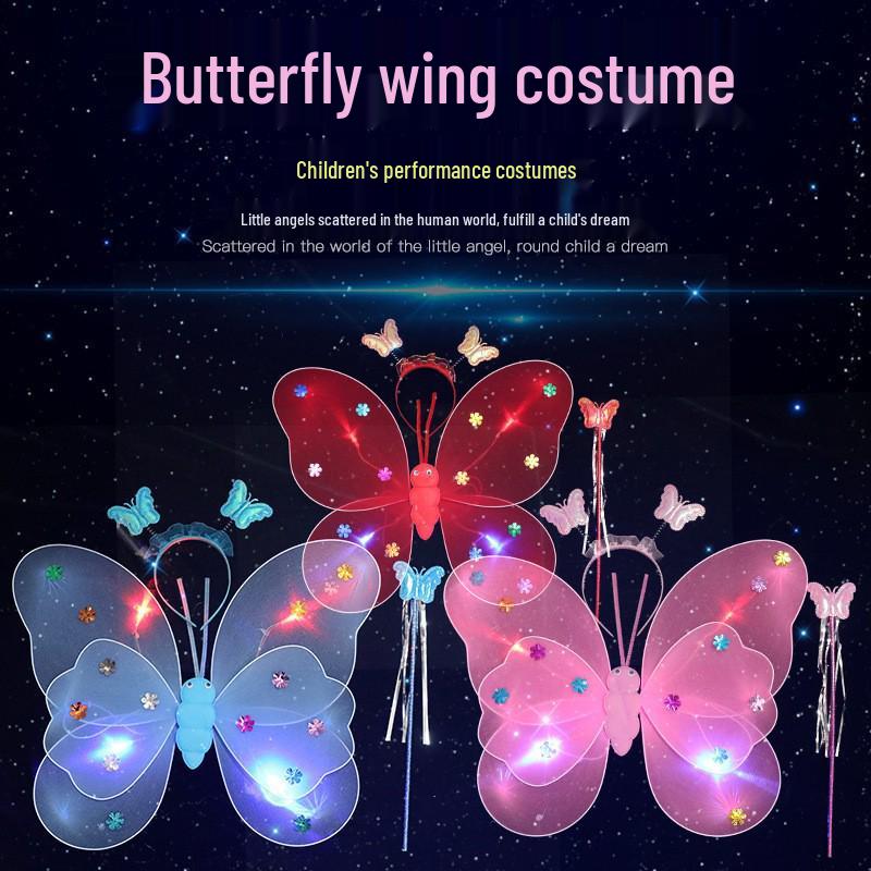 Girls' Luminous Butterfly Wings & Light-Up Fairy Wand Dress-Up Set