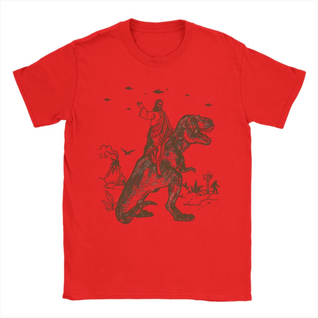Jesus Riding A Dinosaur Cotton T Shirt For Unisexs Summer Vintage TShirts Crewneck Novelty Tees Oversized Hot Sale Tops
