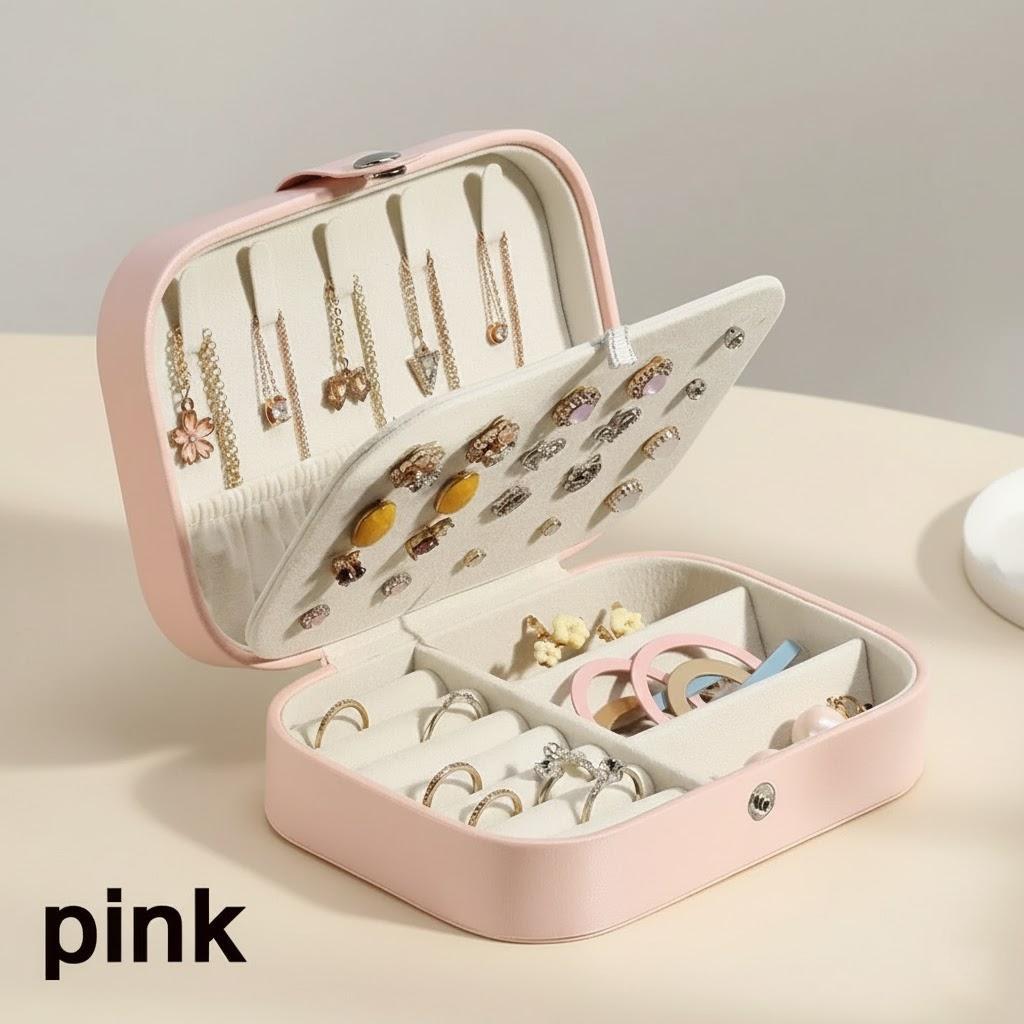 

NEW PU Leather Jewelry Box Organizer Storage Display Box Earring Holder Packaging for Home Travel Gift розовый