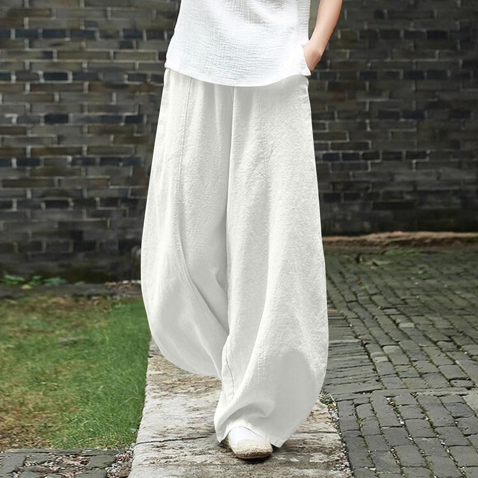 

Женские повседневные и удобные свободные брюки из хлопка и льна XL белый