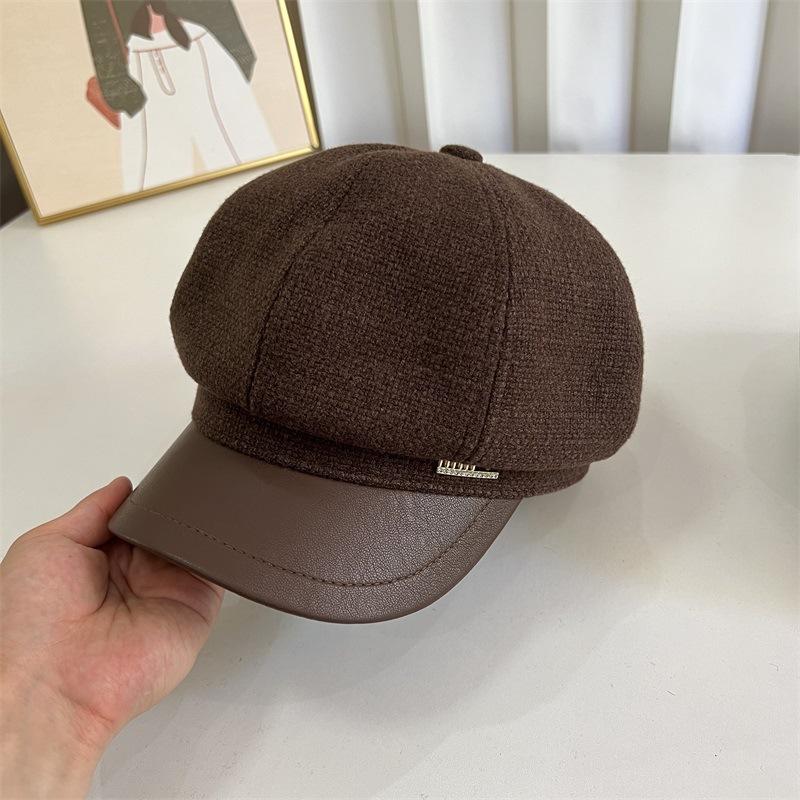 

Восьмиугольная шляпа женская весна и осень лицо маленькое большой обхват головы лоскутная кепка британская ретро универсальная кепка газетчика художника M（56-58cm） темно-коричневого