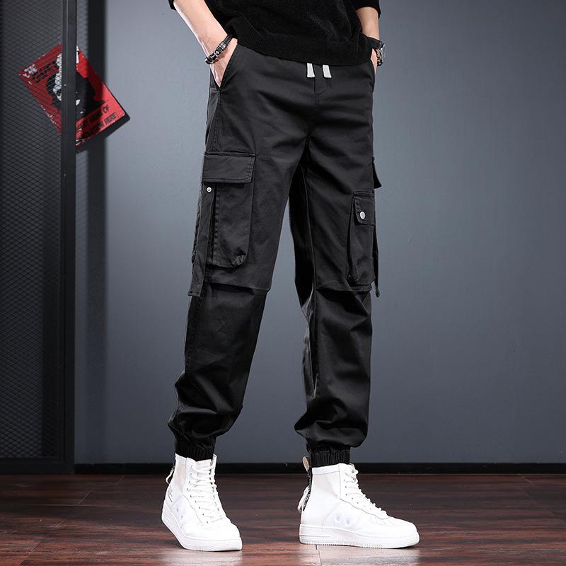Black Overalls Men's Spring and Autumn Loose Tied Harlan Pants New Fashion Drawstring French Casual Pants Tide