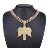 Alloy Necklace Men Trend Cross Angel Wings Pendant, Stylish Full Rhinestone Cool Hip Hop Jewelry