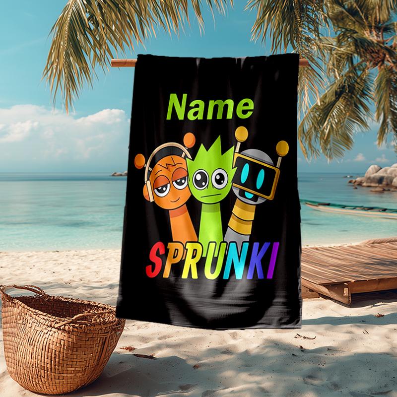 Custom Name Ultra-Soft Beach Towel with Sprunki Theme,Ideal for Pool - Camping, Diving - Perfect Travel Essential, Vibrant Beach Towel.