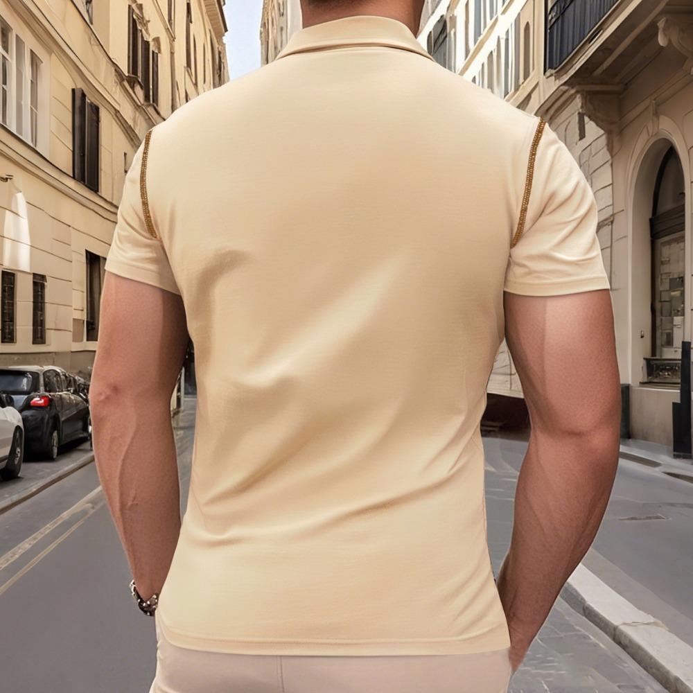 Men's Short-sleeve Henley Polo Shirt - Summer Casual Sport Solid Color Button-down Placket
