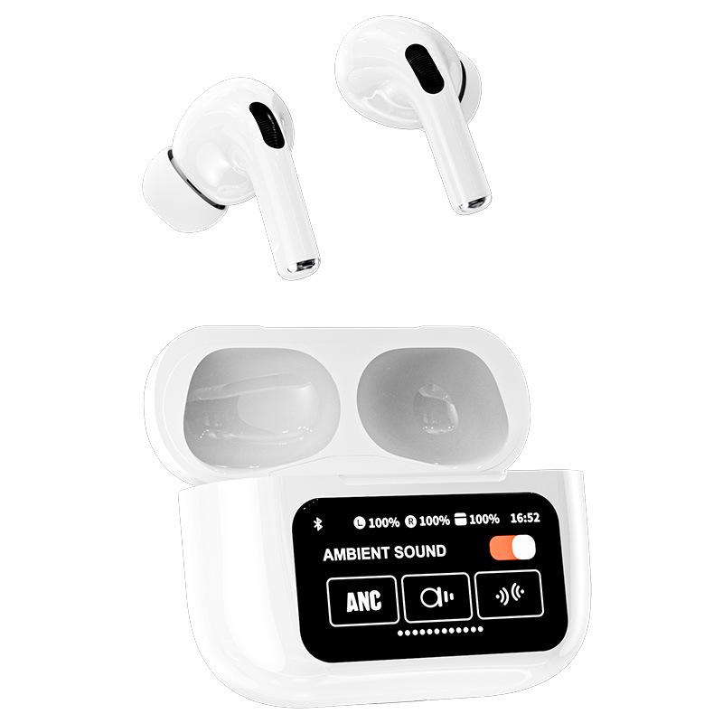 Multilingual AI Bluetooth Earphones with Full-Color Screen and Noise Reduction for Real-Time In-Ear Translation.