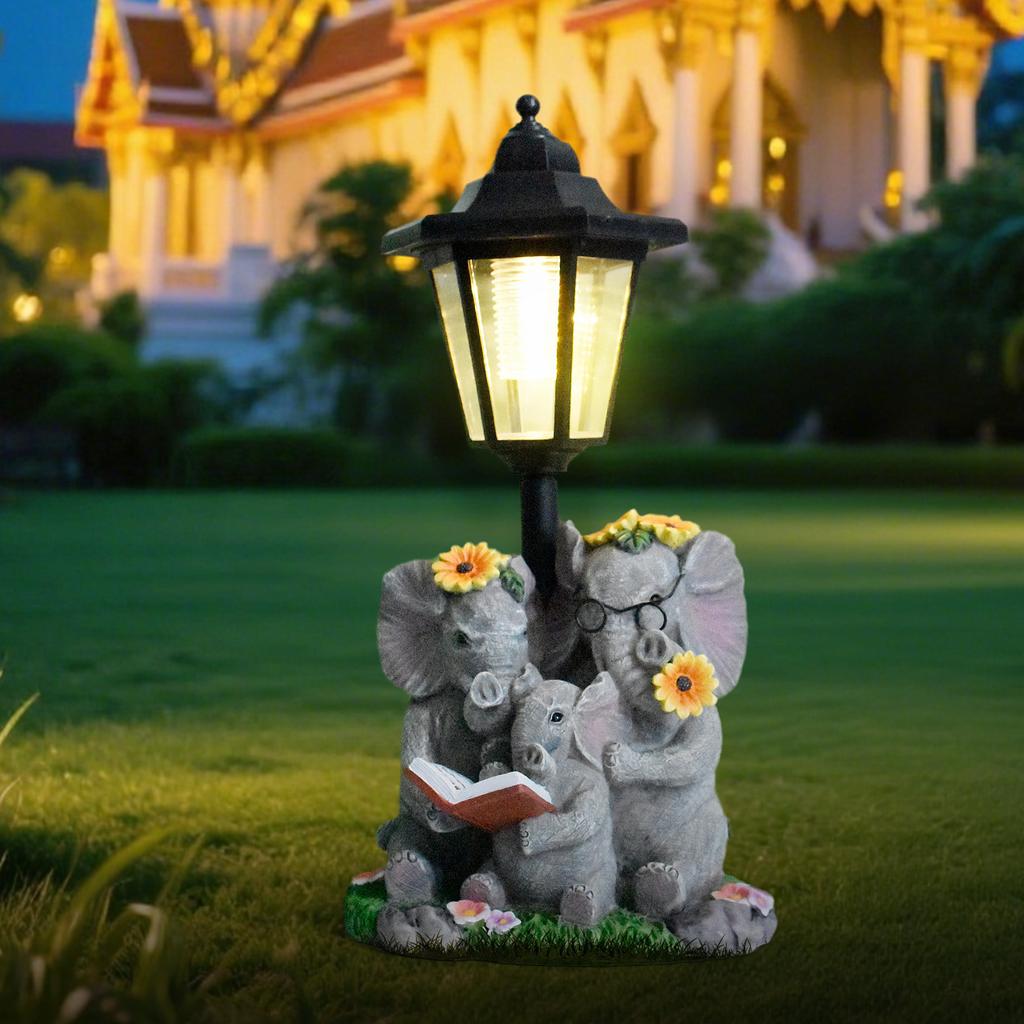 JYL TS/096, Escultura de Elefante Pai e Filho para Gramado de Jardim, Luz Solar Externa para Decoração de Corredor de Vila