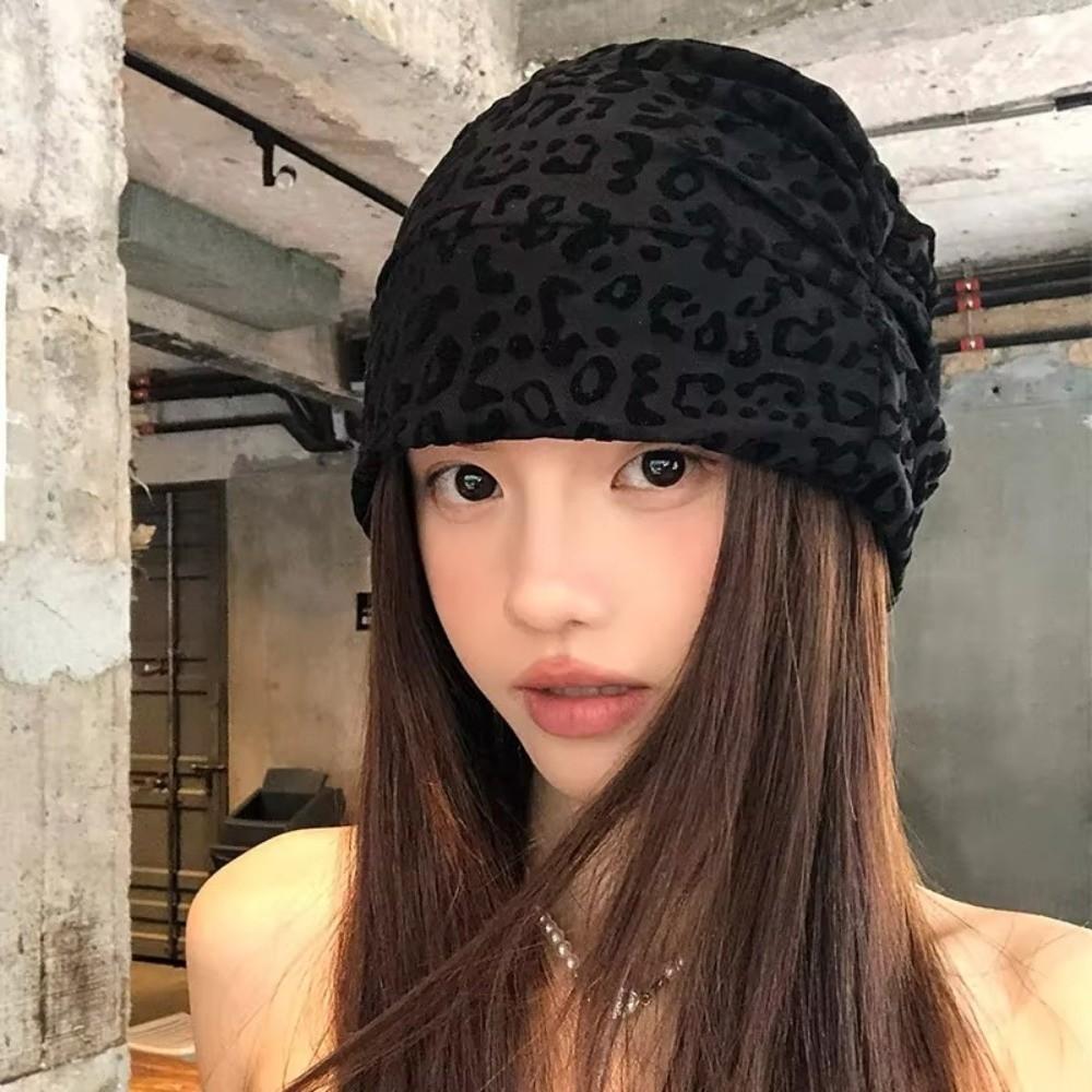 Stacking Pullover Hats Vintage Leopard Beanies Cap Trendy Y2k Baggy Cap  Women