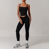 Fashion Nude Feel Brushed Yoga Clothes Suit Women's Big Neckline off-Shoulder Long Sleeves Tight Sports Fitness Pant Belt Chest Pad