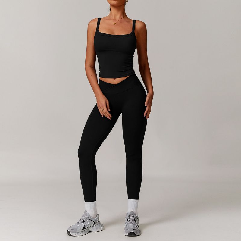 Fashion Nude Feel Brushed Yoga Clothes Suit Women's Big Neckline off-Shoulder Long Sleeves Tight Sports Fitness Pant Belt Chest Pad