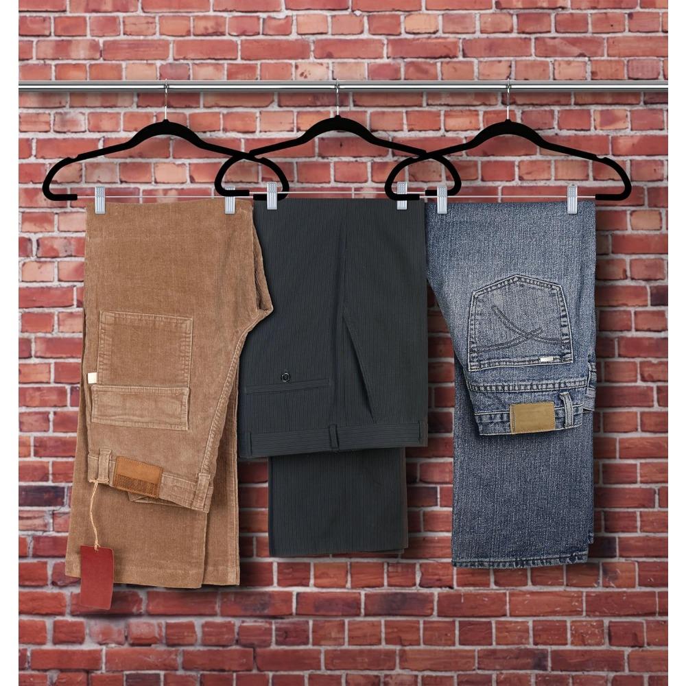Space Saving Velvet Skirt Dresses Hangers 2Pack Non Slip Velvet Pants Hangers with Metal Clips, 360° Swivel Hook, Durable Thin